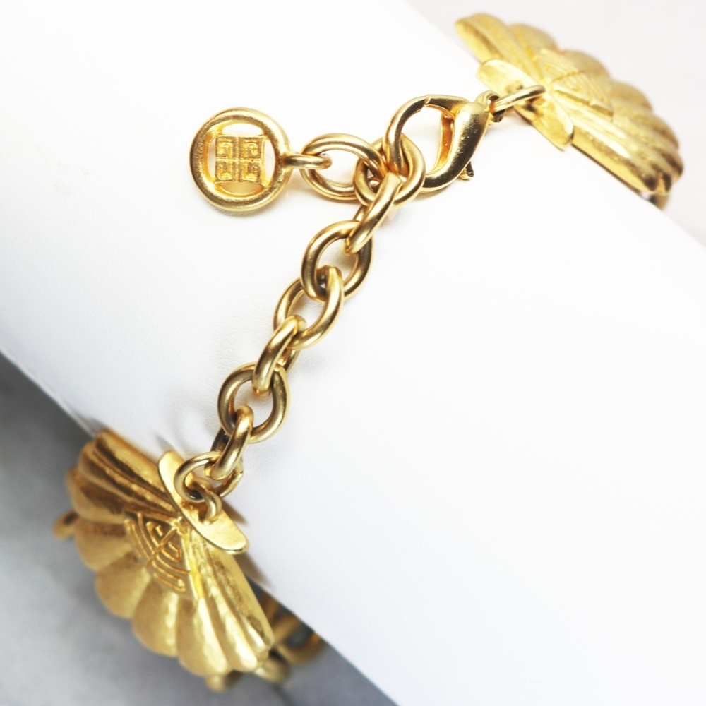 ⚜️ Rare Vintage Givenchy Bijoux Pearl & Gold Seashell Link Adjustable Bracelet ✨ - Picture 10 of 16